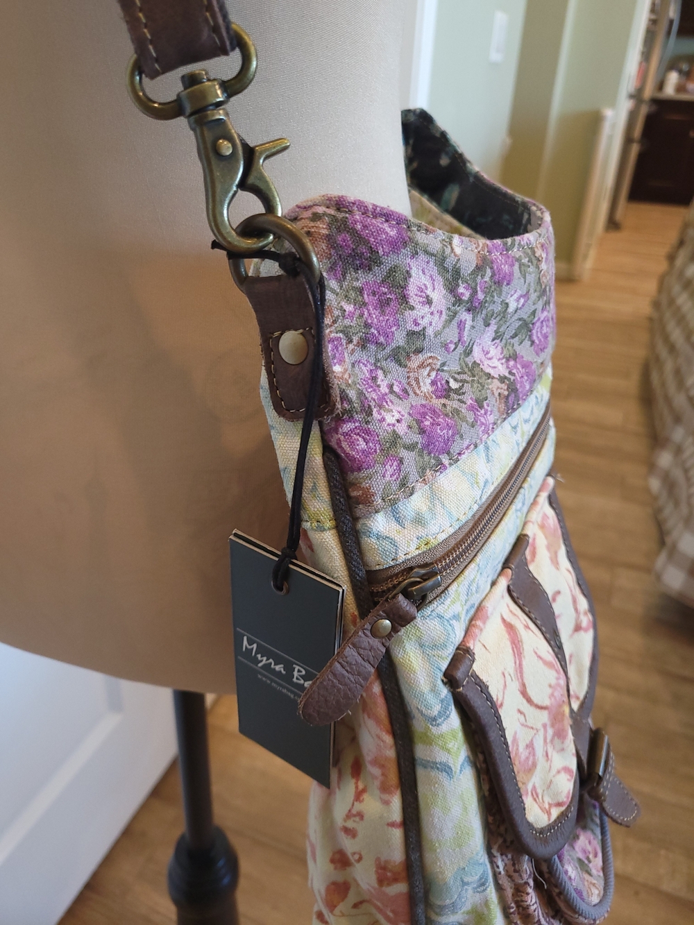 NWT Myra Bag Floral Patchwork Saddle Bag in Purple, Brown, Cream - Picture 6 of 13